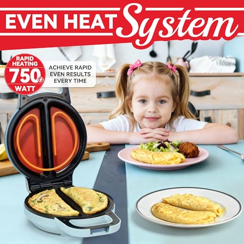 SugarWhisk Flip Double Omelette Maker Electric, Non-Stick Omelet Frittata Snack Maker for 2 Individual 6.5" Omelets, Burrito Maker, Kitchen Appliances, Blue by SugarWhisk - Image 2