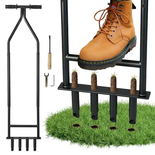 Manual Lawn Aerator Tool, Heavy Duty Detachable Iron Grass Aerator