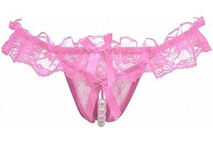 Women Pearl Lace Bowknot Beads Crotchless Lace Panties Erotic Thong Lingerie Sexy Underwear