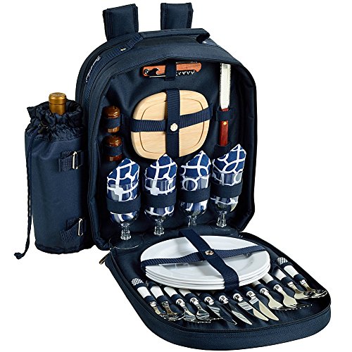 Picnic at Ascot Personalized Monogrammed Equipped 4 Person Picnic Backpack with Cooler & Insulated Wine Holder- Designed & Assembled in The USA