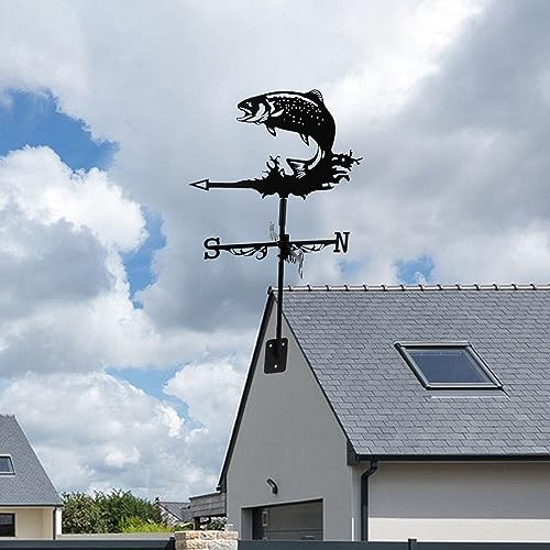 Metal Weather Vane for Garden Decor, Roof Weather Vane Wind Fish Metal Weathervane Direction Indicator Roof Decoration Accessories for Outdoor Farm Yard Garden Gazebo - Thumbnail 5