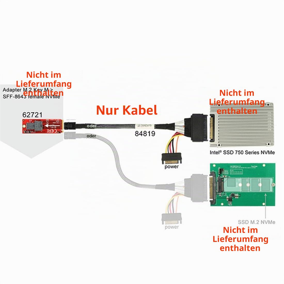 chenyang PCIe 4.0 SFF-8643 auf SFF-8639 Kabel mit SATA-Stromversorgung für U.2 SFF-8639 NVME SSD Motherboard Interne Erweiterung 1,64 FT/0,5M