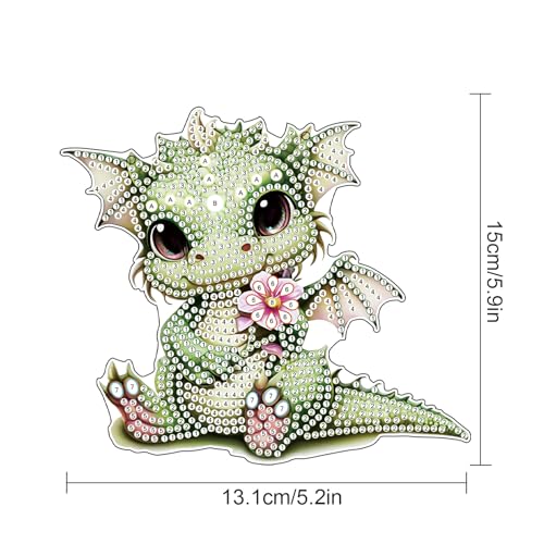 Image of Green Dragon Diamond Painting Kit - 5D DIY Acrylic Pendant with Special Shaped Rhinestones, Cute Fantasy Animal Hanging Ornament for Wall, Window, Door, or Car Mirror Decor, Gift for Adults and Teens