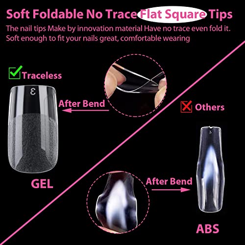 Una Gella Square Fake Nails 216Pcs Square Press On Nails Pre-Shape Clear Square Nails Tips For Full Cover Acrylic Square Nails French False Nails For Nail Extension Nail Art, Home Diy Nail Salon 12 Sizes False Gelly Tips #TOP3