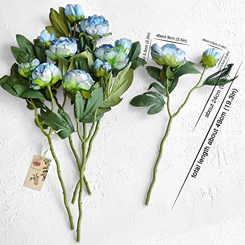 Image of FiveSeasonStuff Vintage Dusty Blue Peonies - Realistic Artificial Silk Flowers with Dry-Look Petals, 6 Stems for Rustic Home & Wedding Bridesmaids Bouquet Bridal Showers
