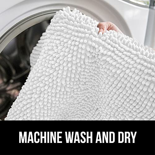 Gorilla Grip Bath Rug 24X17, Thick Soft Absorbent Chenille, Rubber Backing Quick Dry Microfiber Mats, Machine Washable Rugs For Shower Floor, Bathroom Runner Bathmat Accessories Décor, White #TOP6