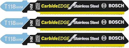 Bosch T118AHM3 3 pc. 3-14 in. Borde de carburo de 24 TPI para hojas de sierra caladora de acero inoxidable con vástago en T