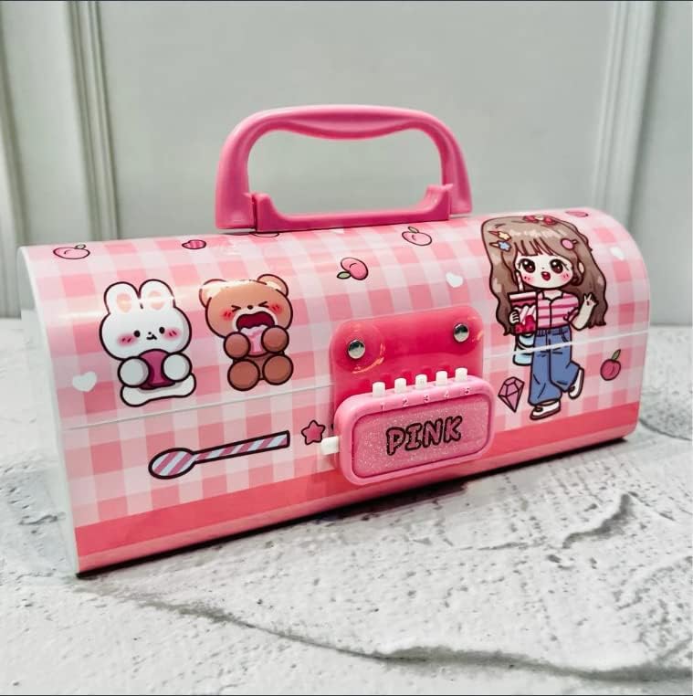 Image of Invite Kids Pen & Pencil Box - Suitcase Style Password Lock Pencil Case | Multi-Layer Stationery Organizer for Boys & Girls | Return Gift Item for Kids (School Supplies) (PBPB - Pink Beauty)