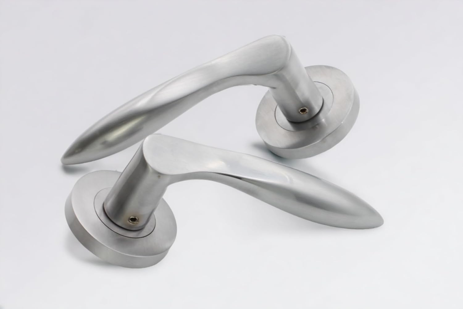 Infinity Decor Satin Chrome Bell Solid Brass Lever on Sprung Rose Door Handles Set with Latch and Hinges Pack - Ideal for Interior & Exterior Use