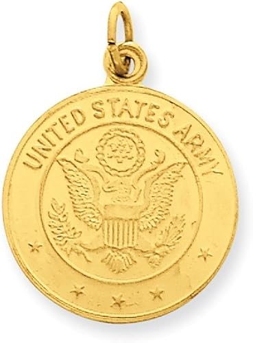 Colgante de oro amarillo sólido de 14 quilates para hombre, diseño de disco de insignia del ejército de EE. UU., 0.906 in x 1.063 in, Metal
