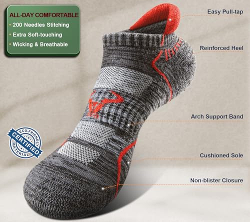 Image of BULLIANT Men Running Ankle Socks 6Pack-Cushioned Support-Low Cut No Show