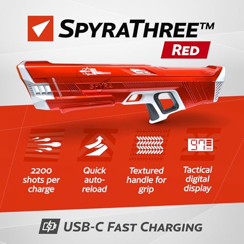 Image of SPYRA Electric Water Blaster, Outdoor Squirt Gun for Pool Games, Red