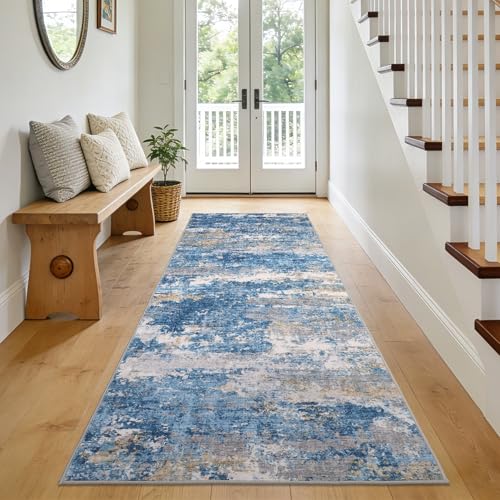 GarveeHome 2x10 Runner Rugs Machine Washable Non-Slip Backing Light Blue