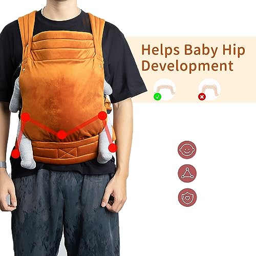 ·NEST BLANCHE· Baby Carrier for Newborn to Toddler, Cozy Baby Wrap Carrier 7-35 lbs, Ergonomic Backpack Design, Front and Back Facing Options, Orange - Thumbnail 4