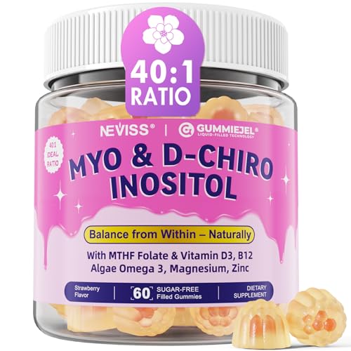 2 Pack Myo-Inositol & D-Chiro Inositol, Hormone Balance for Women | Sugar Free Inositol Gummies w/ Omega 3, MTHF Folate, Vitamin D3, B12, Magnesium & Zinc for Ovarian Health, Ideal 40:1 Ratio, Vegan