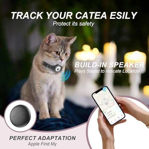 Image of (Black) GPS Tracker for Cats, Waterproof GPS Cat Trackers Cats Collar with Bells, No Subscription, GPS Cat Collar, Adapt with Apple Find My (iOS Only) Finder Tag for Vehicles, Pets, Kids
