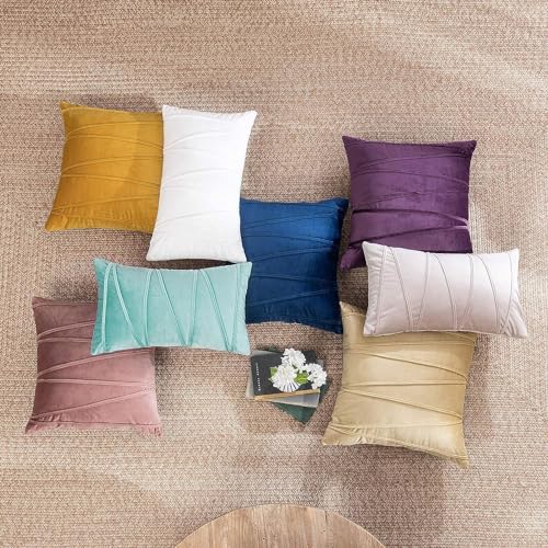 Image of Khooti Velvet Striped Cushion Cover Pack of 1-22 x 22 Inches / 55.88 x 55.88 Cm | Gold | Soft Pillow Covers Cushion Case for Sofa Bedroom Livingroom Chair Car, Cushion Cover with Zig Zag Pattern