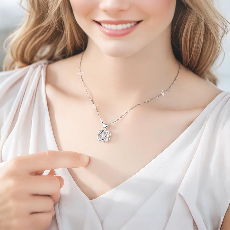 Sterling Silver Heart Pendant Necklace with Sparkling Cubic Zirconia – Infinity Love Knot Design, Gift for Women - Image 5