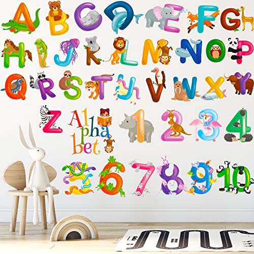Arquiel Wandtattoo Bunte Alphabet ABC Wandaufkleber Tiere Buchstaben Klassenzimmer Kinderspielzimmer Schlafzimmer Cover