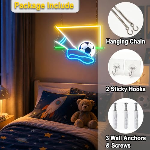 Image of Soccer Neon Sign for Wall Decor Light Up Sign Led Signs for Room Party Home Wall Decor USB Powered