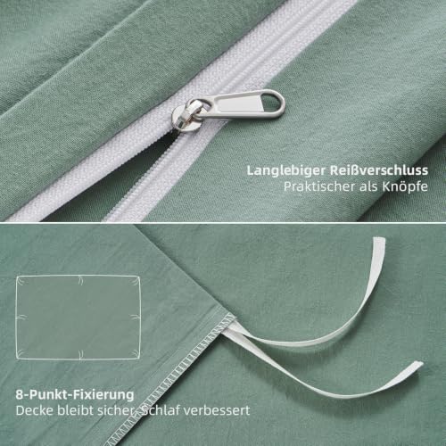 Duvetnova Bettwäsche 220x240 Baumwolle Grüne Superweiche 100% Vorgewaschene Baumwolle ÖKO-TEX Bettwäsche Übergröße 1 Bettbezug 220x240+ 2… – Ansicht 6