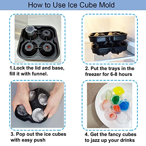 Ice Cube Mold, Silicone 3D Skull Ice Cube Mold And Diamond Ice Cube Tray Maker With Funnel For Drinks, Whiskey, Cocktails, Beverage, Beer, Juice, Bpa Free, Easily Release – 2 Sets #TOP4