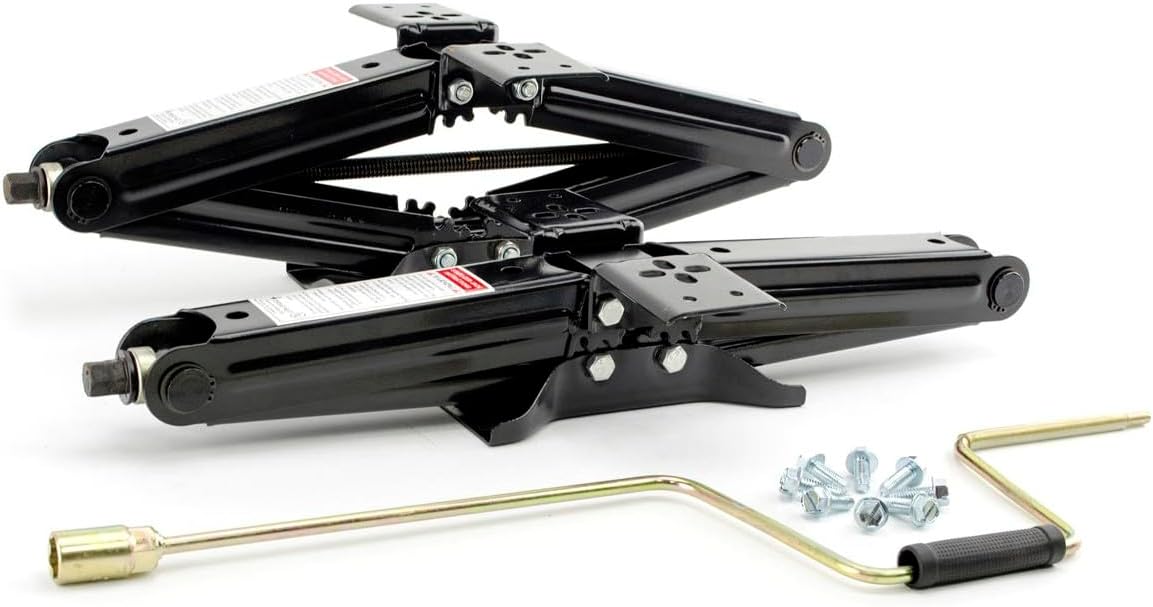 Lippert Manual RV Scissor Jacks Kit 2-Pack for RV Travel Trailer Campers, Utility Trailers, 24" Extended, 5,000 lbs. Load Capacity Per Jack, Stable Base, 4-1/4" Retracted, Crank Handle - 285326