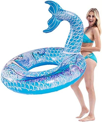 HANMUN Giant Inflatable Mermaid Pool Float - 2020 Floaties for Adults Pool Float Swimming Ring Pool Float Inner Tube Outdoor Beach Party Play Pool Water Fun Toy for Adults (Blue) … …