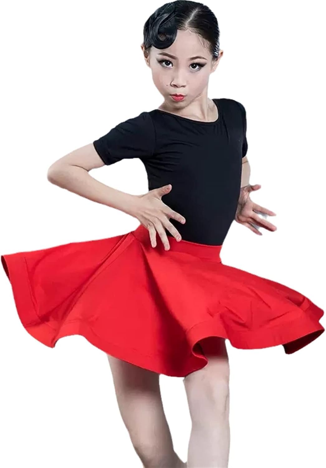 Robe danse latine fille à col rond stretch pour entraînement rumba