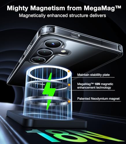 TORRAS Magnetic Shockproof for Samsung Galaxy S25 Plus Case, [Compatible with MagSafe][4X Military Grade Protection][Anti-Yellowing] Magnetic Slim Clear for Samsung S25+Plus Case, Diamond Clear — view 3