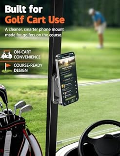 NOVRIDO Golf Cart Phone Holder Magnetic Mount, Golf Cart Accessories for Men, MagSafe Magnetic Phone Holder with Bottom Hook, Adjustable Golf Cart Phone Mount, Ring Included
