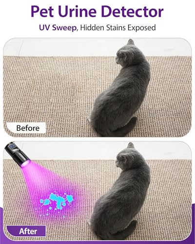 MOWETOO Taschenlampe Aufladbar - LED UV Lampe Schwarzlicht 2 In 1, 395nm Zoombare UV Licht Torch mit 5 Modi und LCD-Display für Urinuntersuchung von Haustieren, Geldscheinkontrolle, Outdoor