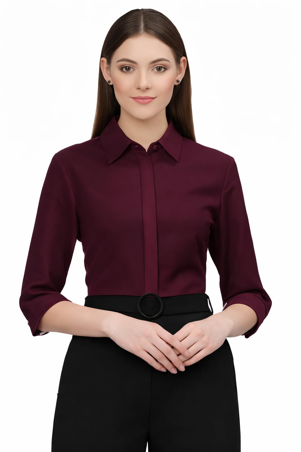 priase b Women's Formal Shirt – 3/4 Sleeve Slim Fit Solid Collared Office Wear for Work & Business-picture-40