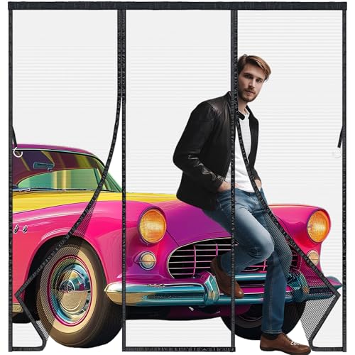 Mosquitera Cortina Puerta Magnetica 200x210cm Imantada Exterior Corredera, Antimosquitos con Imanes, Tela Mosquiteras de Ventanas para Puertas del Balcón, Magnético Automático Negro