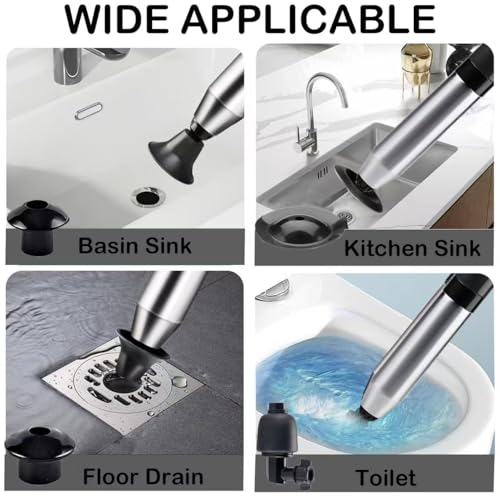Image of Toilet Plunger,Drain Clog Remover, High Pressure Air Drain Blaster with Real-Time Barometer Drain Snake Sink Plumb Plunger Gun for Bathroom,Sink,Floor,Kitchen Clogged