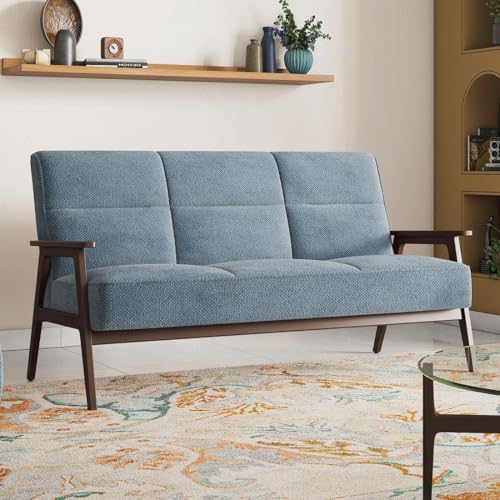 Image of Urban Ladder Logan 3 Seater Wooden Sofa in Blue Colour