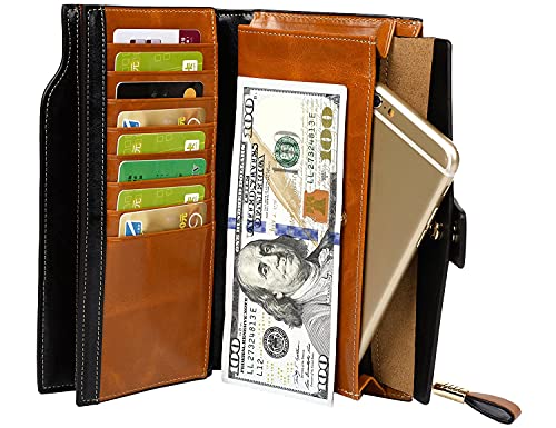 Women's RFID Blocking Wallet, Large Capacity Leather Bifold, 21 Card Slots, Snap Closure, Fits Phone, Card Holder3