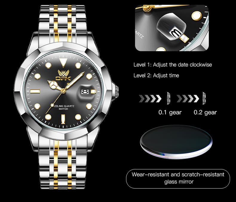 Image of OPK Watches for Men Diamond Roman Analog Mens Watches Waterproof Large Stainless Steel Men Wrist Watch Business Father Gift Watch