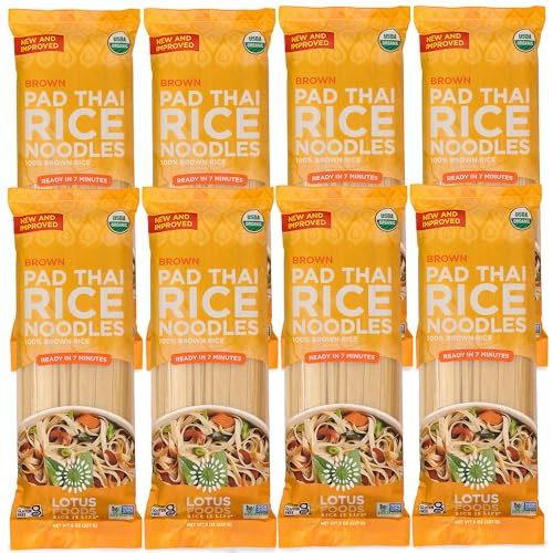 Lotus Foods Organic Brown Rice Pad Thai Rice Noodles - Gluten Free Pad Thai, Heirloom Rice Noodles, Authentic Asian Noodles, Rice Noodles Thailand, USDA Organic, Non GMO - 8 Oz (Pack of 8)
