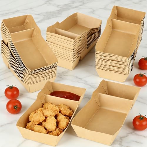 Botes de papel desechables para servir alimentos con 2 compartimentos y botes para nachos 4