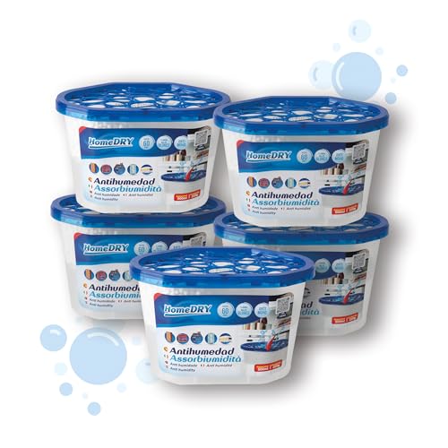 Pack de 5 Deshumidificador Absorbentes para Humedad 220g Eliminador de Condensación - Elimina Malos Olores, Antimoho para Armarios, Cajones, Habitaciones