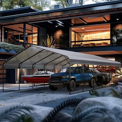 GREEN PARTY 20 x 30 ft Metal Carport Kits with Galvanized Steel Roof, Heavy Duty Metal Carport Canopy, Outdoor Car Tent Metal Garage Shelter for Car, SUV, Truck and Boats, Grey