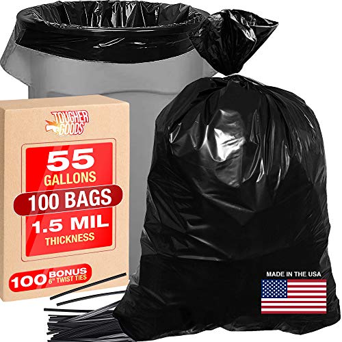 55 Gallon 100 PK Heavy Duty Black Trash Bags - Bags for Garbage, Storage - 1.5 Mil Thick, 35