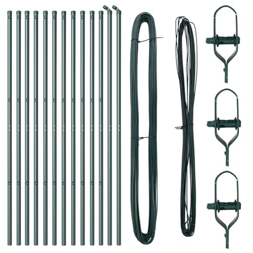 vidaXL Zaunpfosten 13 Stück Grün Ø32mm 200cm Verzinkter Stahl - Robuste und wetterfeste Zaunaccessoires für deinen Garten oder die Terrasse. Höhenverstellbare Barriere.