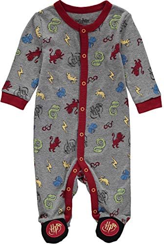Harry Potter Unisex Baby Long Sleeve Footie Pajamas - Hogwarts House Mascot Print, Infant Gift