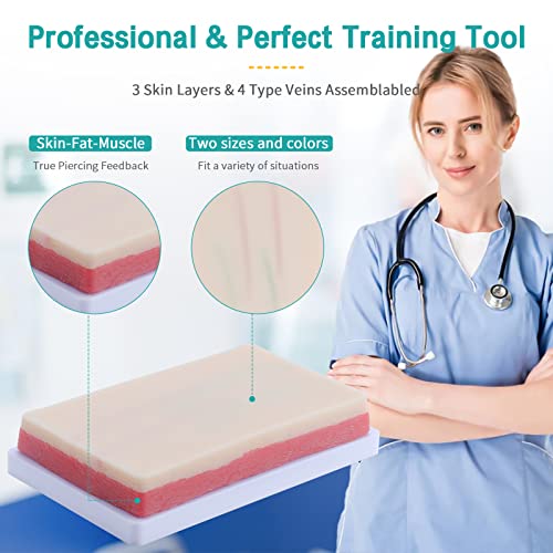 Image of Venipuncture IV Injection Training Pad - IV Practice Pad with 4 Veins Imbedded for Nusrsing Injection Training - 3 Layers Simulation Skin Nursing Injection Practice Pad for Medical Education