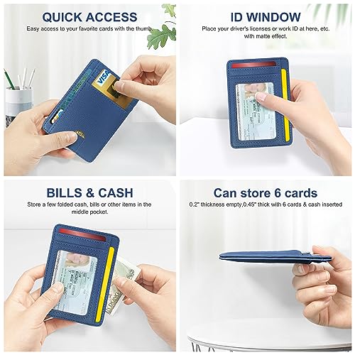 Image of CONISY Slim Credit Card Holder for Women, Thin Front Pocket Leather Mini Wallet with RFID Blocking (Blue)