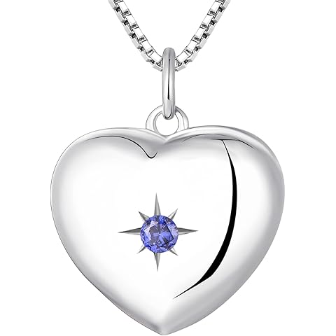 YL Heart Locket Picture Necklace Sterling Silver Personalized Photo Pendant Birthstone Jewelry for Women