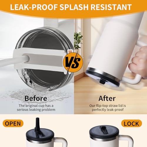Image of 2 Pack Stanley Lid Replacement 40 oz, Flip Straw Leak Proof Lid for Stanley Quencher H2.0, Spill Proof Tumbler Lid Replacement, BPA Free Reusable No Spill Straw Lid for Stanley Accessories