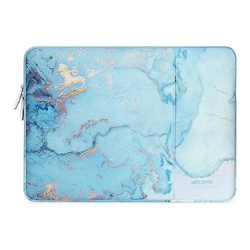 Image of MOSISO Laptop Sleeve Case Compatible with 13-13.3 inch MacBook Pro, MacBook Air, Notebook Computer, Polyester Vertical Watercolor Marble Bag, Turquoise